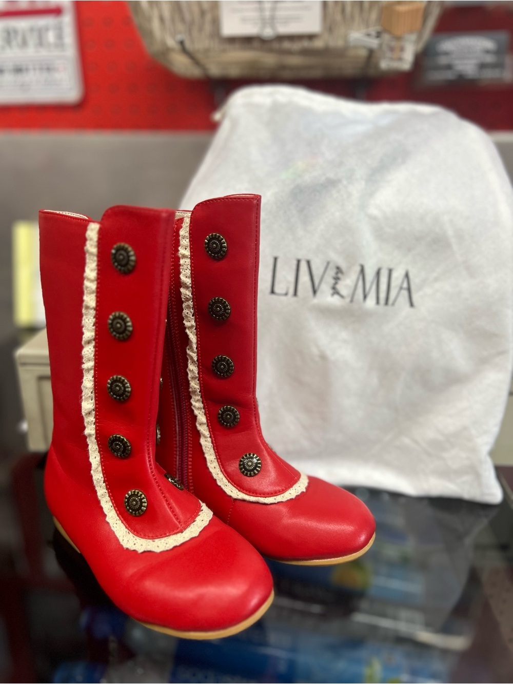 Red Girls' Button-Accent Mid-Calf Boots
